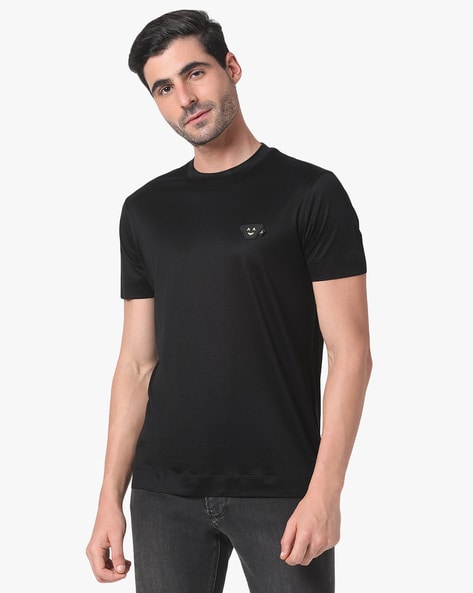 Buy EMPORIO ARMANI Emoji Logo Regular Fit T-Shirt | Black Color Men | AJIO  LUXE