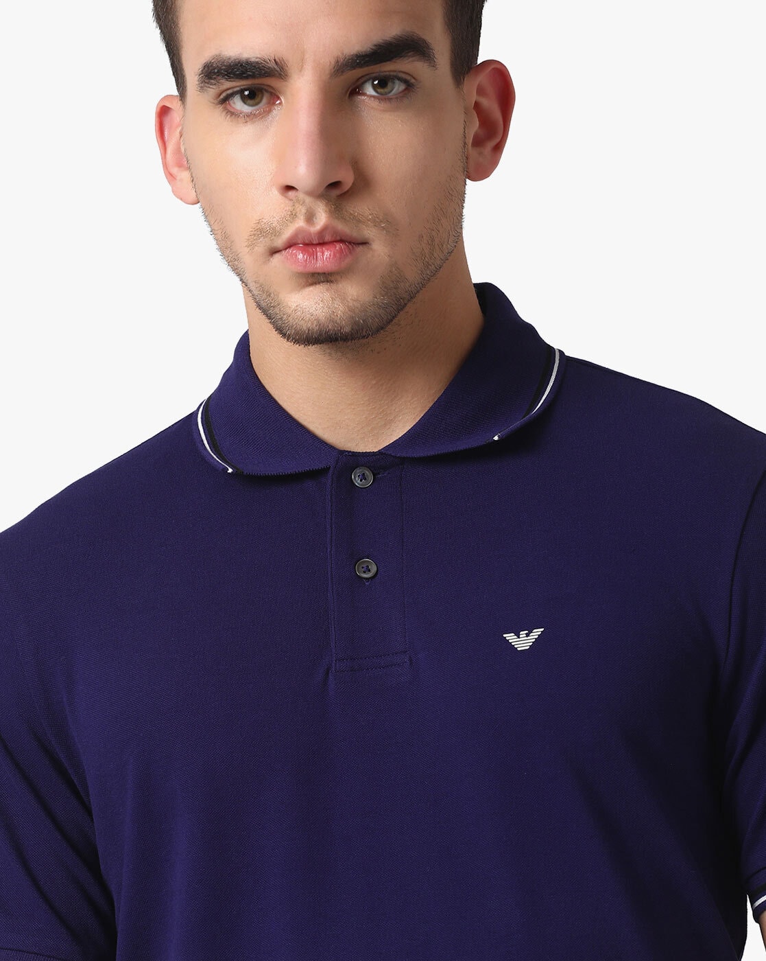 Buy EMPORIO ARMANI Blended Regular Fit Polo T shirt Blue Color