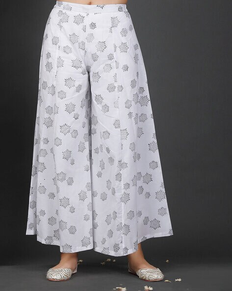 Floral Print Cotton Palazzos with Elasticated Waist Price in India