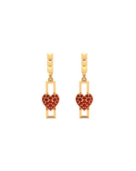 Yellow Gold Rectangular Heart Dangler Earrings