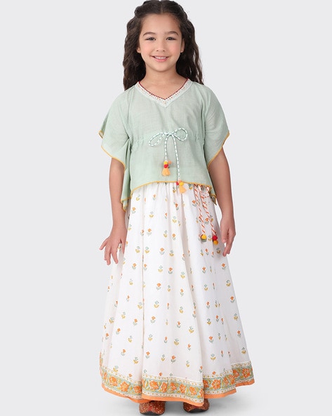 Buy Fabindia Girls Teal Lehenga Set online