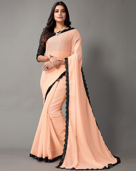 Hand Printed Georgette Saree in Peach : SPF8532