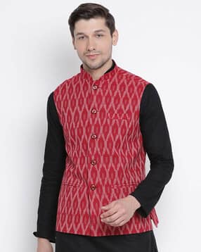 vastramay Printed Nehru Jacket with Welt Pockets-picture-17