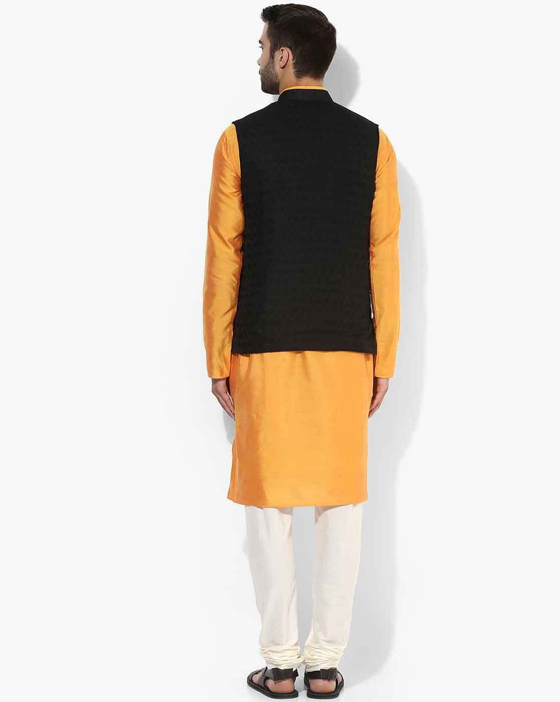 Splendiferous Yellow Color Art Silk Reception Wear Readymade Kurta Pyjama  With Stylish Jacket