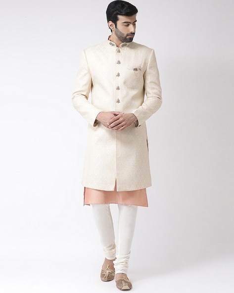 Mandarin-Neck Sherwani Set