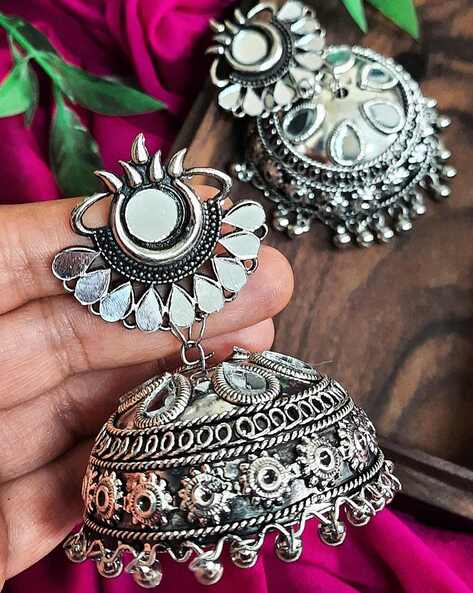 Indian Bollywood Silver Oxidized Long Jhumka Jhumki Earrings Ethnic Jewelry  | eBay