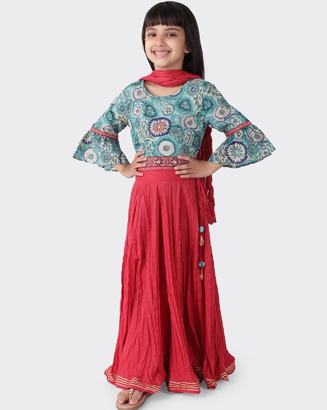 Buy Cotton Silk 3 Piece Lehenga Set for Kids Online at Fabindia | 10594763