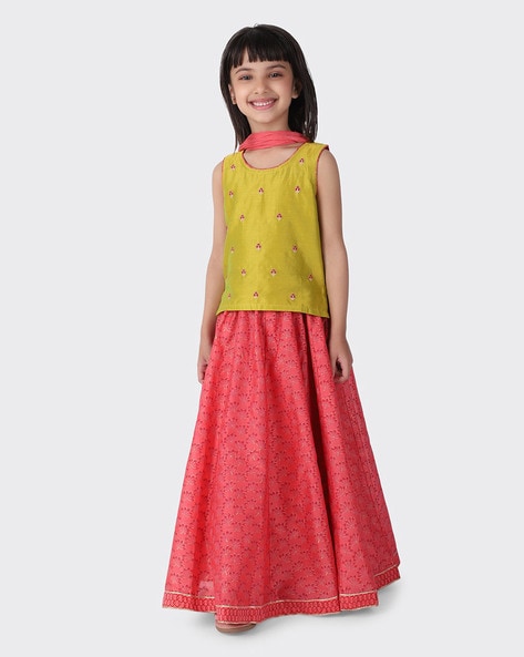 Buy Cotton Silk 3 Piece Lehenga Set for Kids Online at Fabindia | 10641042