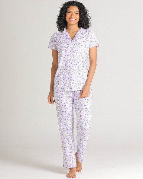 Graphic Woven Top Pyjamas Set