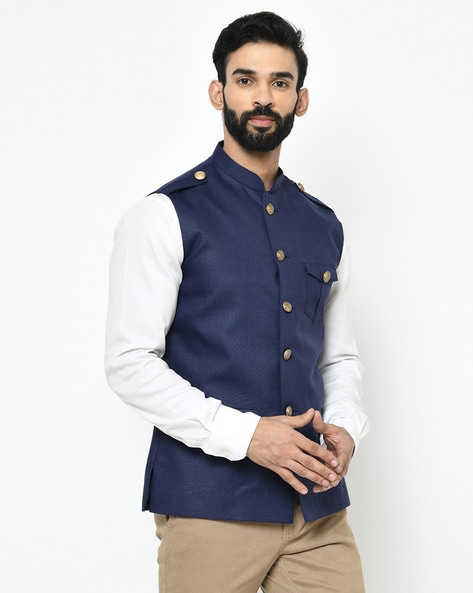 Cotton Blend Classic Navy Blue Nehru Jacket at Rs 1500/piece in Yamuna  Nagar | ID: 22311758512