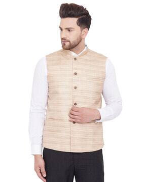 vastramay Striped Nehru Jacket with Welt Pockets-picture-35