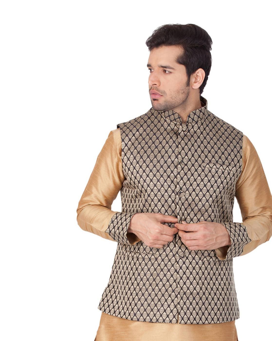 Buy Navy Blue Tussar Silk Mens Nehru Jacket (NMK-6973) Online