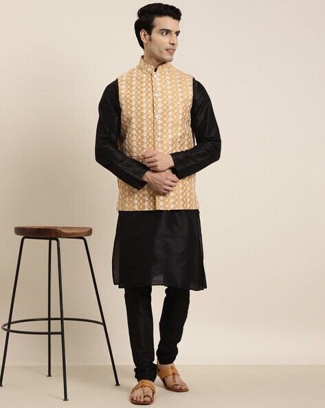 Buy online Black Kurta Pyjama With Peach Nehru Jacket Ethnic Set from top  and bottom set for Men by Hangup Trend for ₹1599 at 81% off | 2024  Limeroad.com
