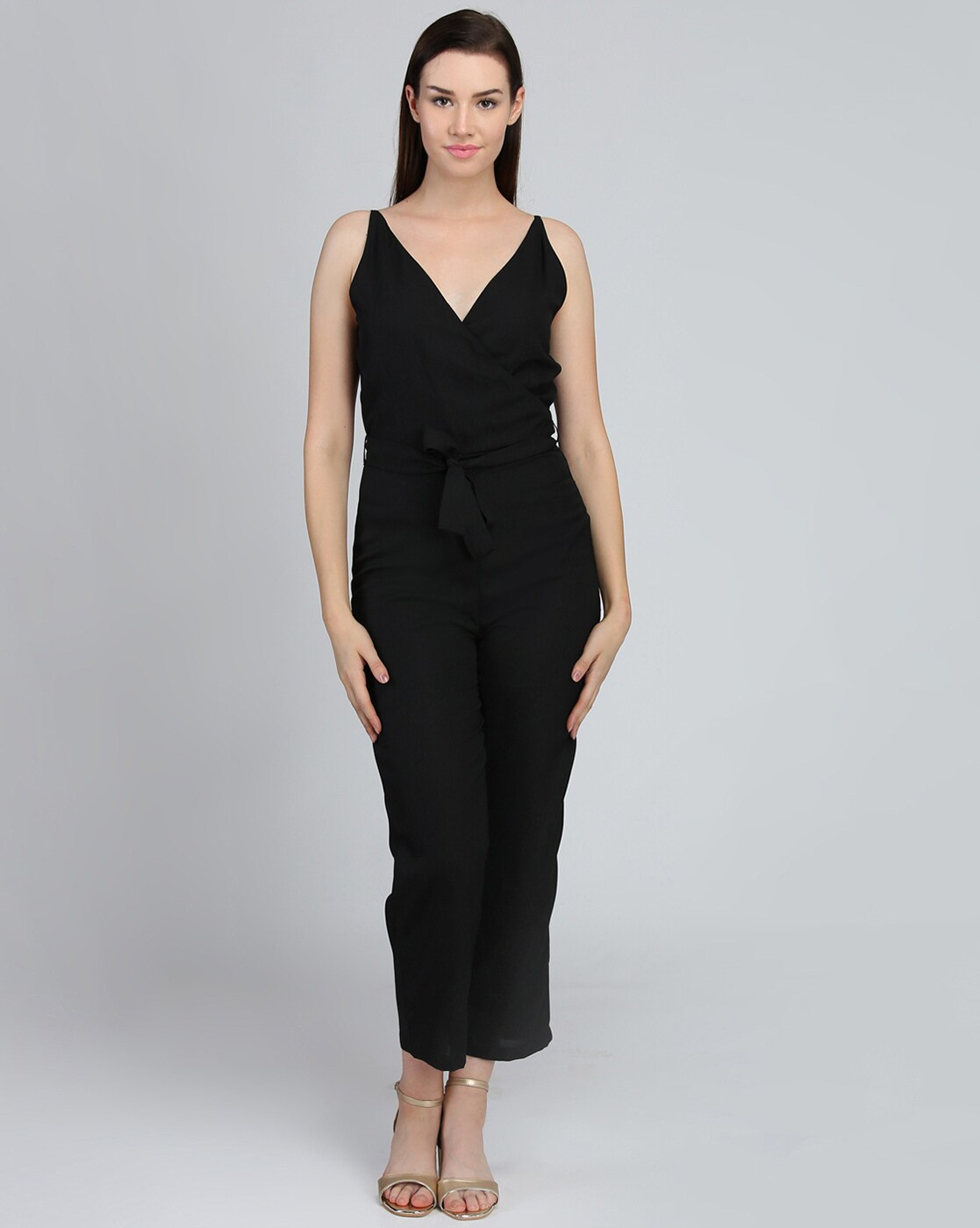 solid v neck jumpsuit