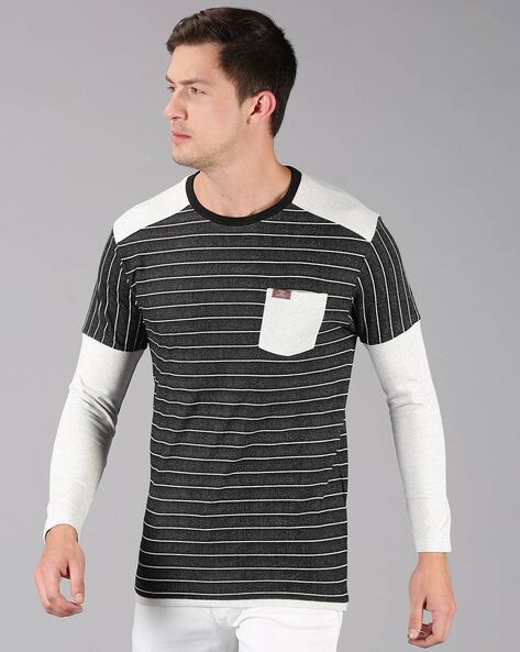 Black and white striped t shirt clearance mens india