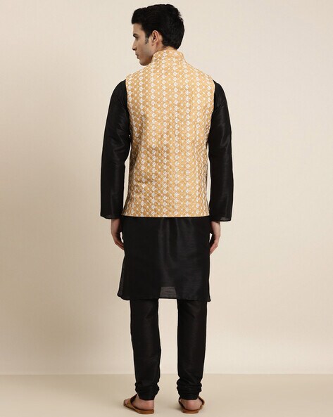 Black kurta pajama 2025 with golden jacket