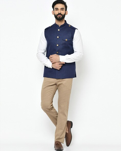 Cotton Silk Festival Wear Nehru Jacket In Maroon Colour - JK4352136