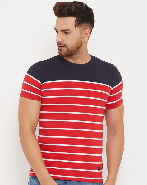 Regular Fit Crew-neck T-shirt - Red/white striped - Men