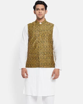 fabindia Geometric Print Nehru Jacket with Welt Pockets-picture-23