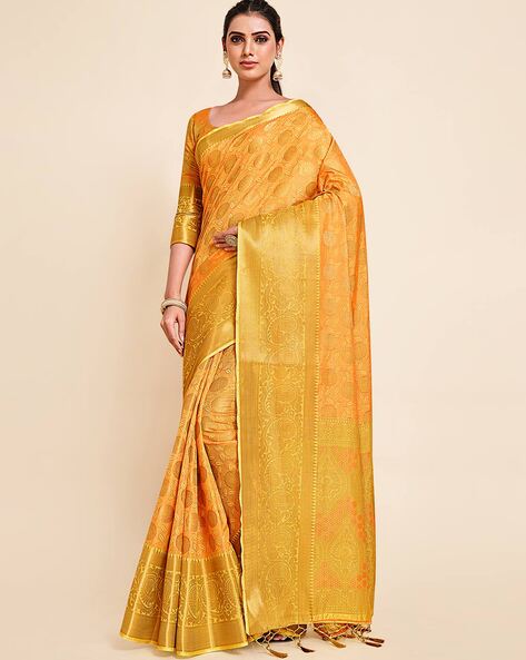 MIMOSA Women's Kanjivaram Art Silk Saree With Unstiched Brocade Blouse -  (5469-2992-SD-GRN) : : Fashion