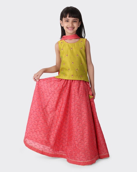 Buy Cotton Silk 3 Piece Lehenga Set for Kids Online at Fabindia | 10594763