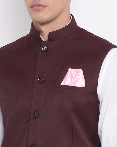 Buy Arrow Men Men Maroon Mandarin Collar Patterned Weave Formal Nehru Jacket  - NNNOW.com