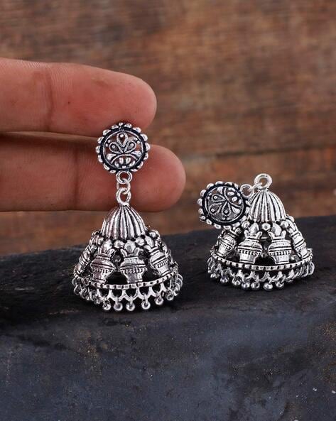 Fashionable Oxidised Silver Small Jhumka Earrings - RStore