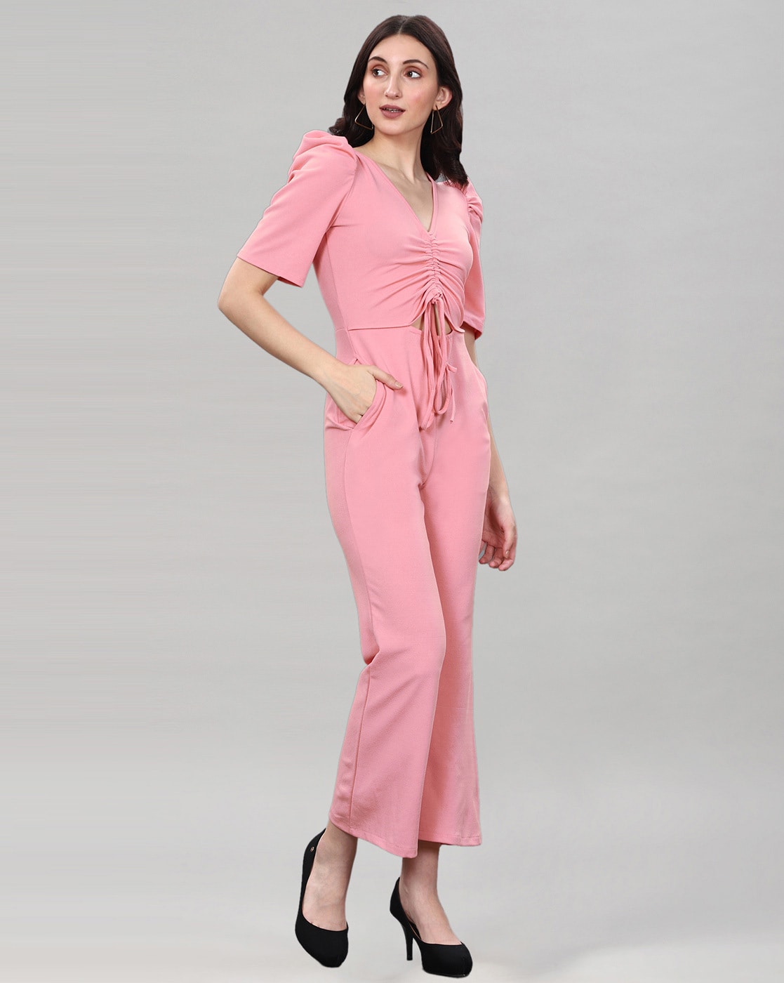 Pink Pleated Ruched Sleeves Jumpsuit | Jumpsuits – Saved by the Dress