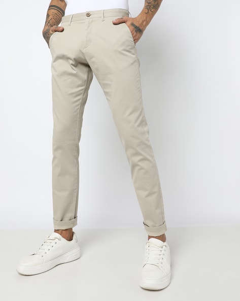 Buy Navy Blue Cotton Solid Slim Fit Trousers online  Looksgudin