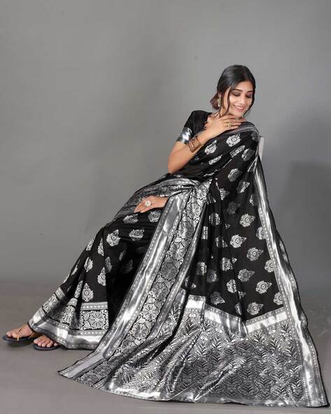 Buy Black Sarees for Women by Ri-wah Online | Ajio.com