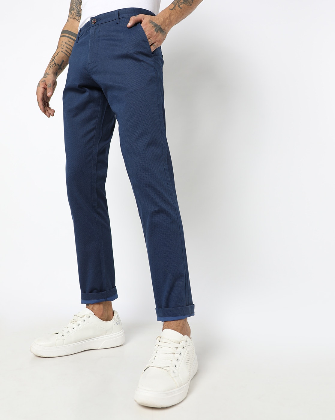 Buy Navy Blue Trousers & Pants for Men by NETPLAY Online