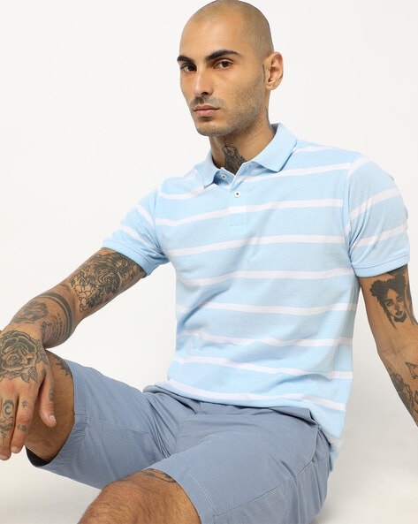 NETPLAY Striped Polo T-shirt with Cut-Away Collar