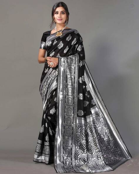 Black Banarasi Silk Saree in Pure Khaddi Chiffon