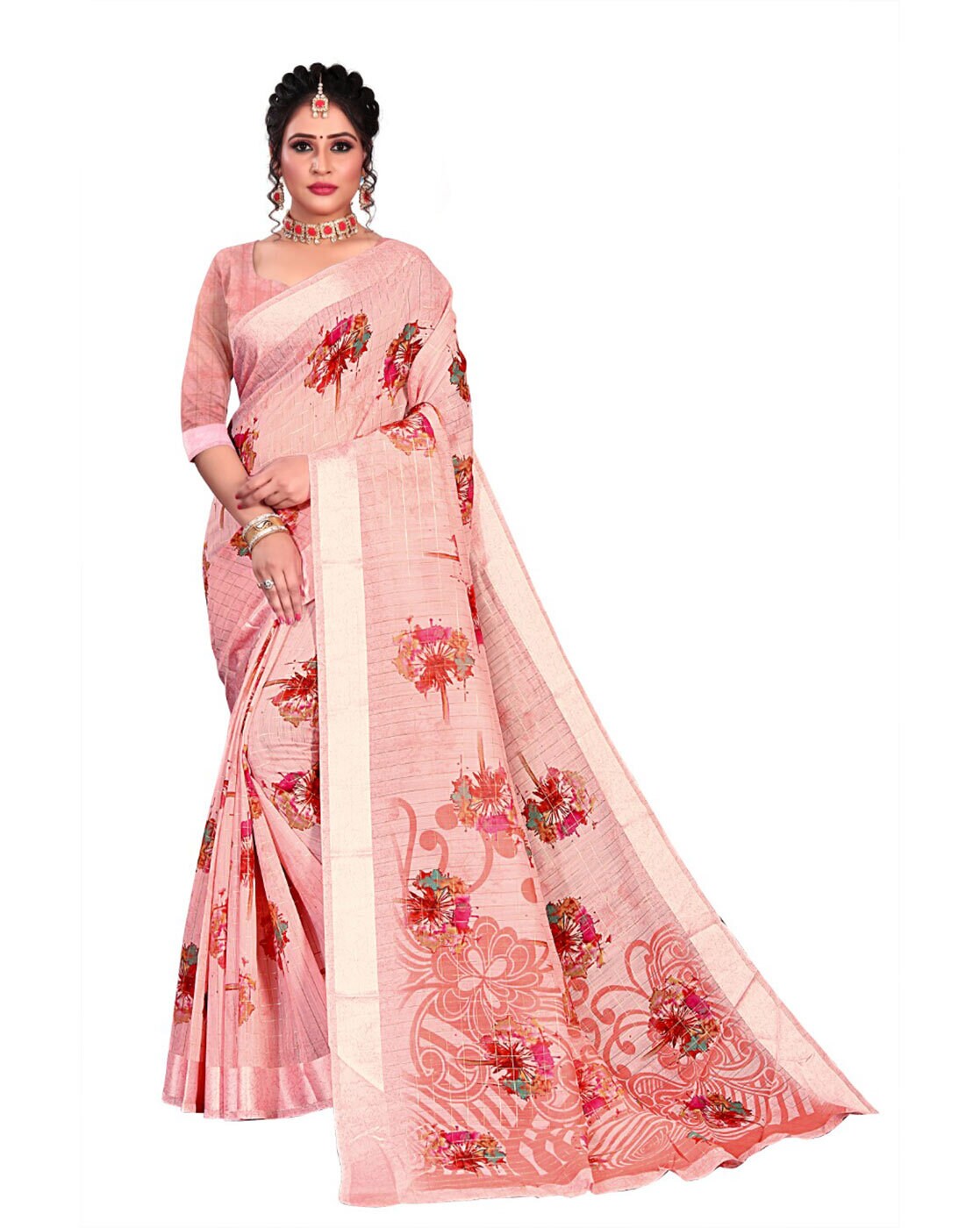 Buy MAHOTSAV Women'S Peach Lycra Solid Designer Ready To Wear Saree With  Peated Pallu & Designer Embbroidered Stitched Blouse at