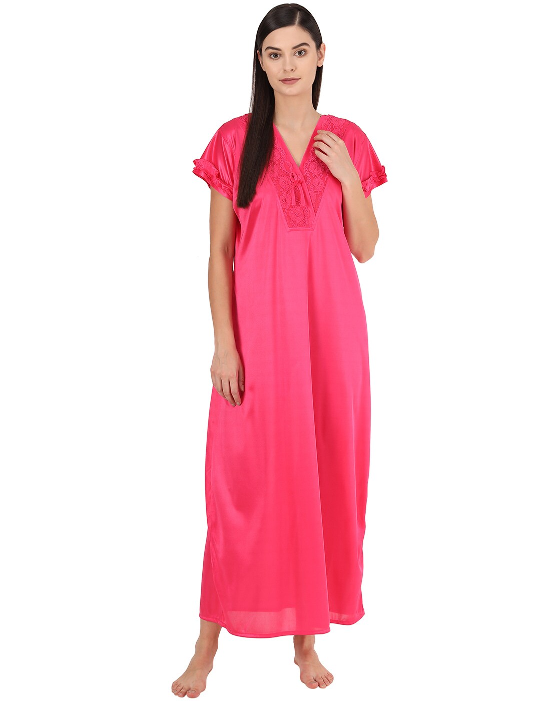 Full Length Half Sleeve Ladies Pink Satin Nighty at Rs 950/piece in Solapur