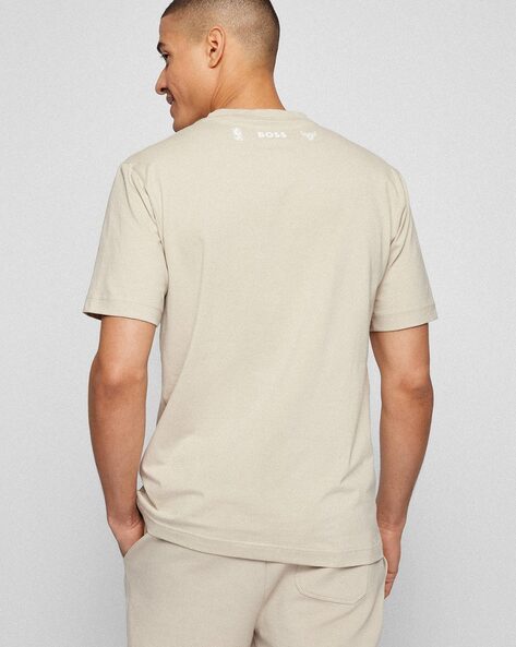Buy Boss NBA Crew-Neck T-Shirt with Embossed Dual Branding, Beige Color  Men