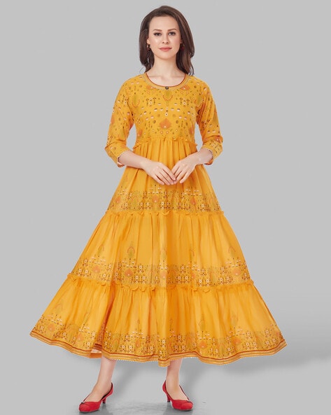 Kiana Women Ethnic Dress Yellow Dress - Buy Kiana Women Ethnic Dress Yellow  Dress Online at Best Prices in India
