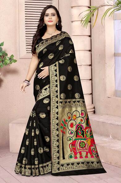 Black Designer Party Wear Sarees Get Extra 10% Discount on All Prepaid –  Dailybuyys