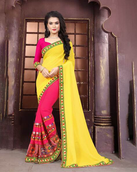 Buy Yellow Half And Half Saree With Bell Sleeves by Designer REETI ARNEJA  Online at Ogaan.com