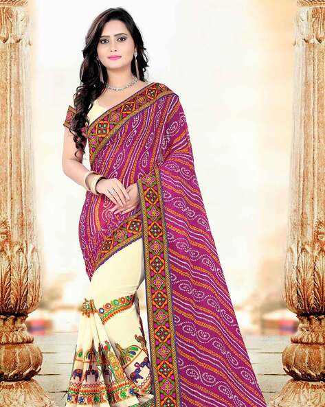 Buy Anouk Red & White Printed & Embellished Georgette Bandhani Saree Online  at Best Price | Distacart