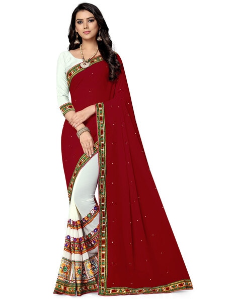 White and Maroon Bomkai Sari from Orissa with Temple Border | Exotic India  Art | Silk sarees online shopping, Red and white saree, Sambalpuri saree