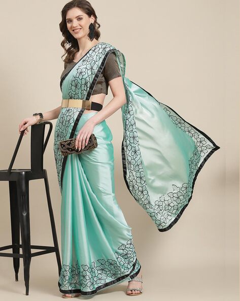 Green and Ocean Blue Georgette Dual Tone Saree with Foil Print