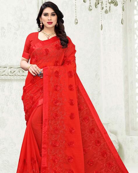 Finest gota worked sarees in pretty red color - Rana's by Kshitija
