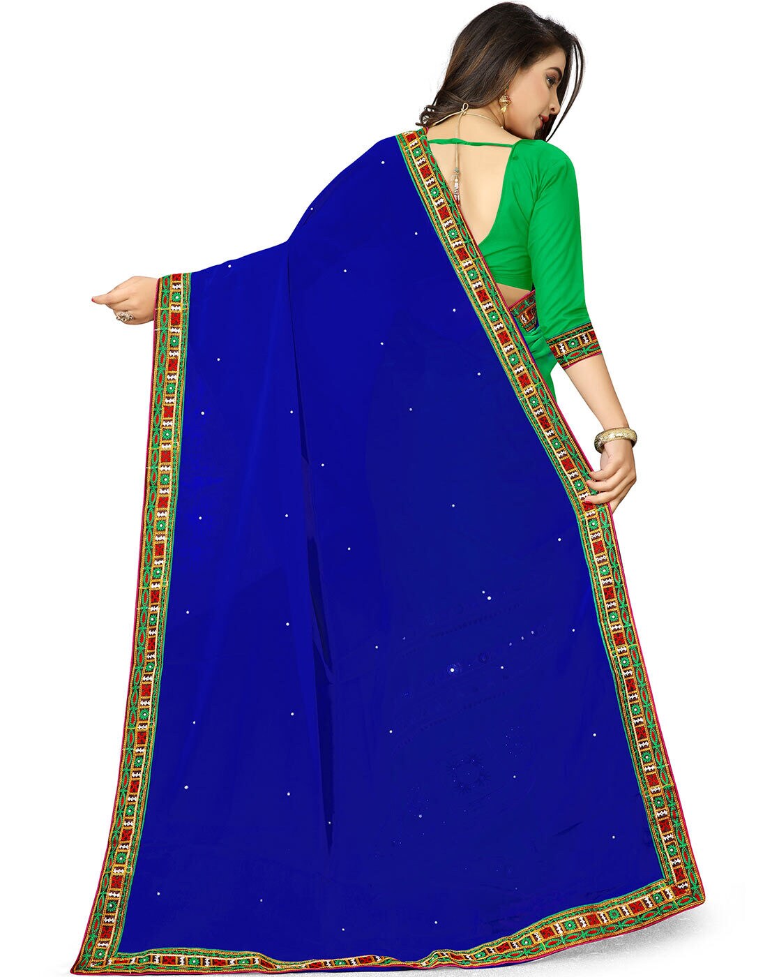 Buy Mahalaxmi Dresses Women's Embroidery Blue Saree at Amazon.in