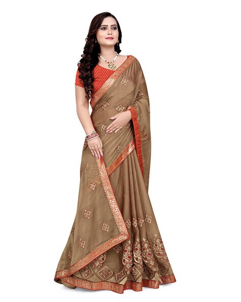 Buy Peach-Pink Tissue Metallic Saree For Women Online - Frontierraas