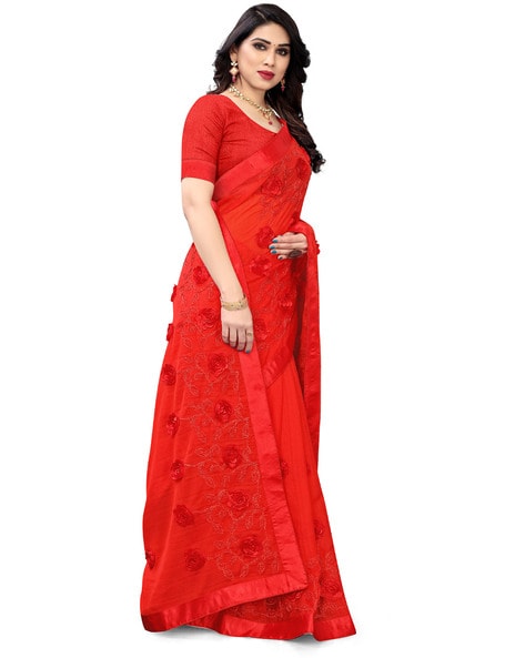 Brand New Red Color Beautiful Party Wear Sequence Work Saree