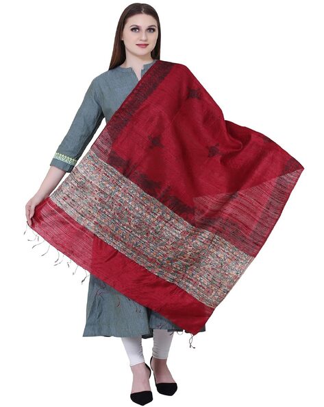 Madhubani Designer Silk Handpainted Dupatta Price in India