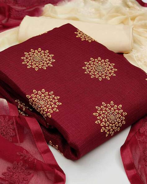 Edathal Star Collection's Kota Doria Pure Cotton Printed Dress Material |  Top And Dupata
