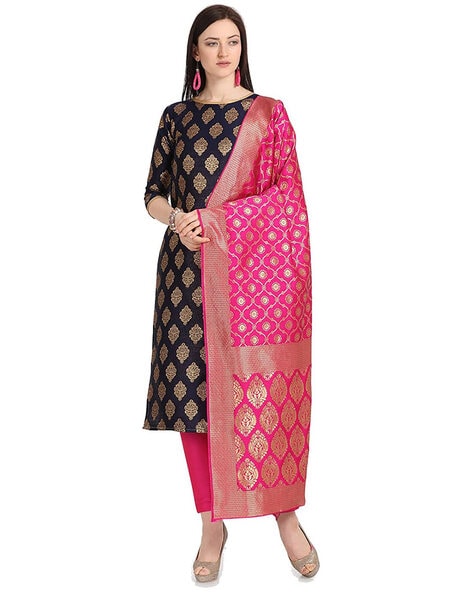 Kimisha women's pink organza banarasi dress material with inner - Kimisha -  4280685