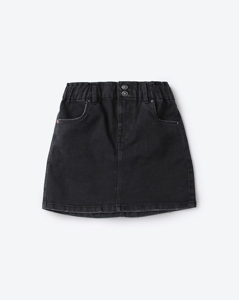 High Waisted Black Raw Hem Front Slit Maxi Denim Skirt | Express